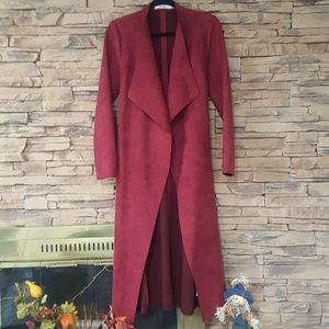 Faux Suade Drape Coat